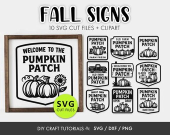 Pumpkin Patch Sign SVG Bundle | 10 Fall Farmhouse Sign SVGs for Cricut, Glowforge & xTool | Rustic Autumn Pumpkin SVG Cut Files