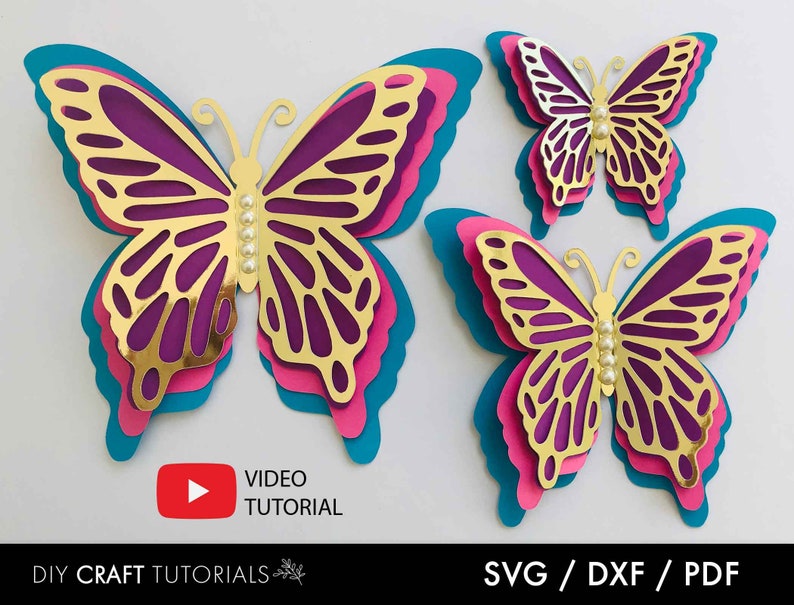 Butterfly SVG, 3D Butterfly svg, Butterfly template, commercial use, Printable Butterflies, Butterfly wall decor, dxf, pdf, but-01 image 4