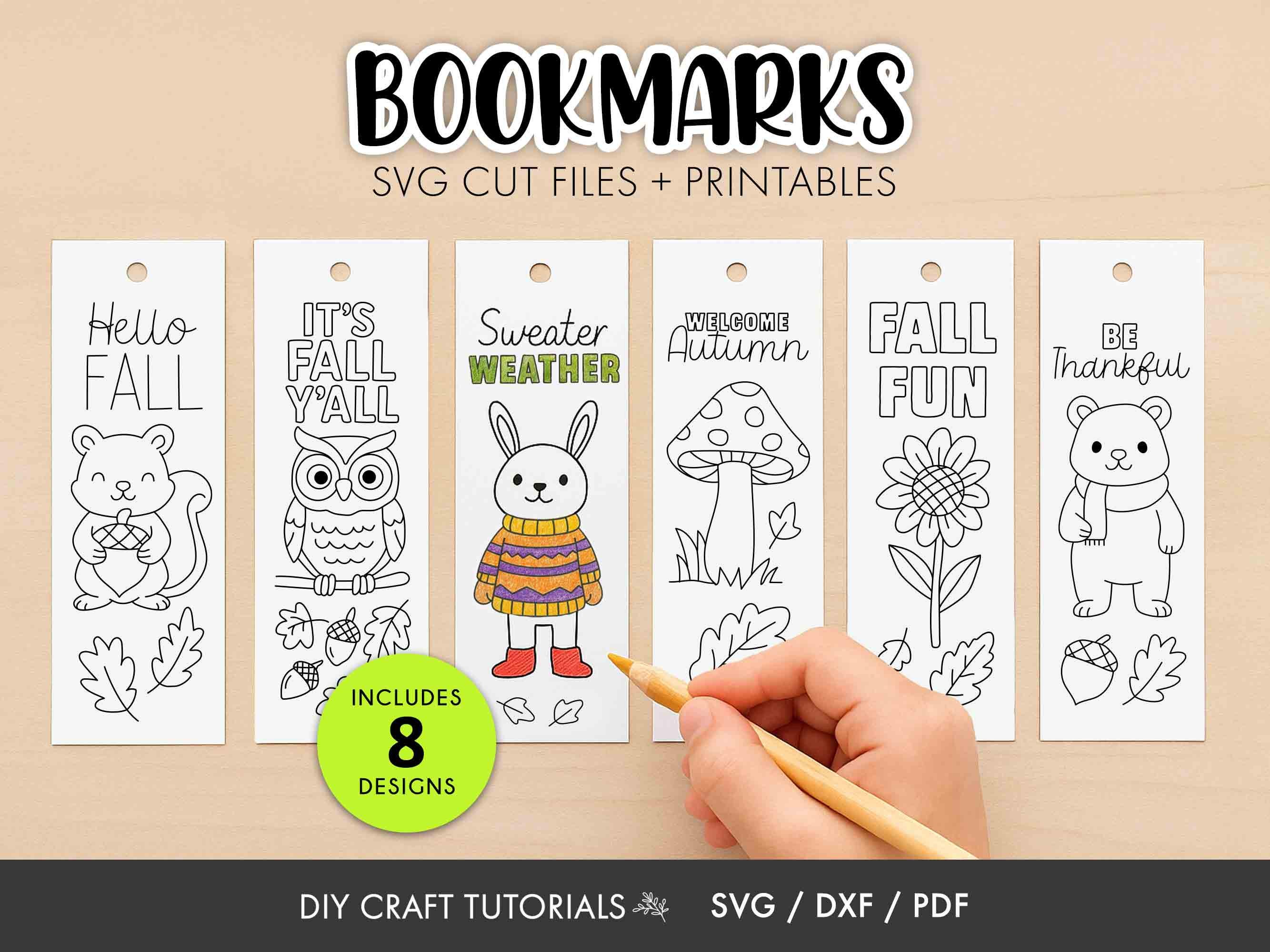 Fall Coloring Bookmark SVG Bundle | Autumn Printable Bookmarks for Kids ...