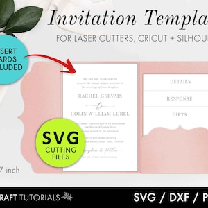 Tri fold wedding invitation, Wedding Invitation Card, Pocket Invitations, laser cut files, Wedding Invitation template, pocket envelope