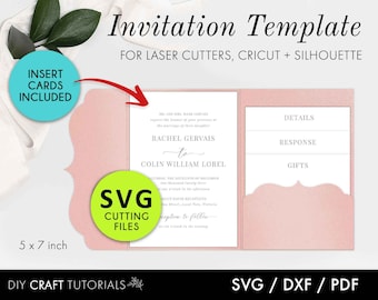 Tri-Fold Wedding Invitation Template: Laser Cut Pocket