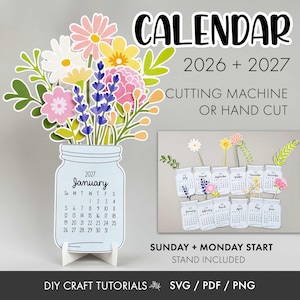 Floral Desk Calendar, Floral Calendar svg, Calendar svg, Desktop Calendar svg, printable calendar, 2026, 2027 Calendar, mini desk calendar