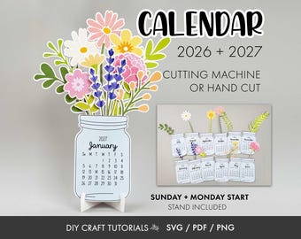 Floral Desk Calendar, Floral Calendar svg, Calendar svg, Desktop Calendar svg, printable calendar, 2026, 2027 Calendar, mini desk calendar