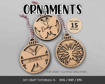 Personalized Ornament SVG Bundle | Butterfly Christmas Ornament Cut Files