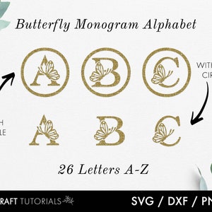 Alphabet svg, Monogram SVG Alphabet, Monogram Svg, Monogram SVG, Butterfly svg, Butterfly Monogram svg, Initial Monogram Svg