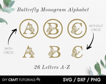 Butterfly Monogram Alphabet SVG: Initial Letter Cut Files