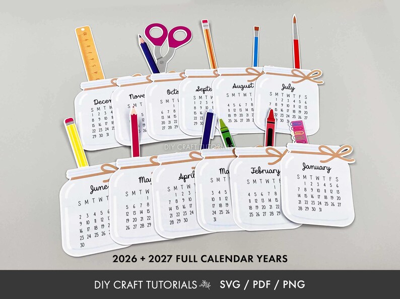 Calendario SVG, calendario de tarro de conserva SVG, calendario de escritorio SVG, calendario imprimible SVG, calendario de profesor SVG, calendario 2026, calendario 2027 imagen 8