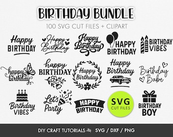 Birthday SVG Bundle | 100 Birthday Quote Cut Files for cutting machines and laser cutters