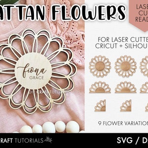 Boho Blume Svg, Rattan Blume Svg, Baby Namensschild Svg, Rattan SVG, Namensschild aus Holz, Glowforge Svg, lasergeschnittene Dateien, Holzschild Svg