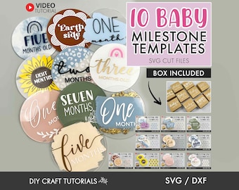 Baby Milestone Discs SVG Bundle: Monthly, Announcement & Gift Box Cut Files