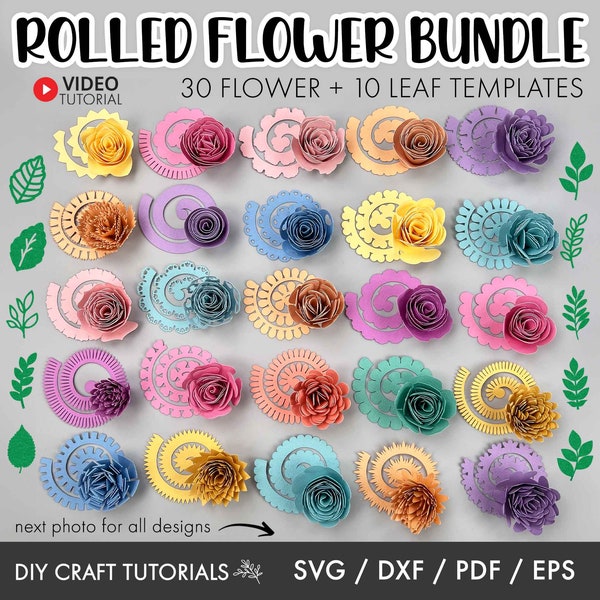 Rolled Flower svg, Rolled Rose svg, Leaves svg, 3D Flower svg, Rose svg, 3D Paper Flowers, Rolled Paper Flowers SVG, Cricut svg, leaf svg