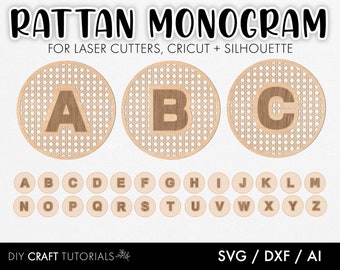 Rattan Monogram svg, Alphabet Rattan Cane SVG, Monogram SVG Alphabet, Monogram Svg, alphabet svg, Rattan SVG, laser cut file, glowforge svg