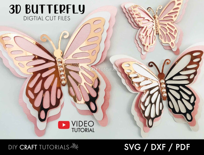 Butterfly SVG, 3D Butterfly svg, Butterfly template, commercial use, Printable Butterflies, Butterfly wall decor, dxf, pdf, but-01 