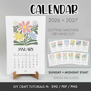 Calendar svg, Desk Calendar svg, printable calendar, floral calendar svg, mini desk calendar svg, 2026 calendar, 2027 Calendar 画像 10