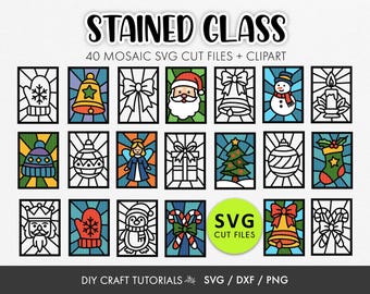 Christmas Stained Glass SVG Bundle | 40 Mosaic Cut Files for Cricut, Glowforge & xTool