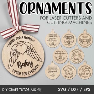 Baby Memorial Ornament svg, Christmas Ornament svg, laser cut file, Memorial svg bundle, Angel wing svg, Infant loss svg, In memory svg