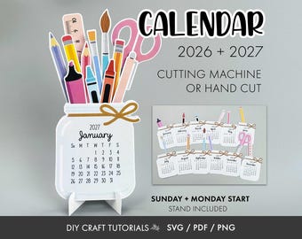 Calendar svg, jar calendar svg, Desktop Calendar svg, printable calendar svg, teacher svg, 2026 calendar, 2027 Calendar, mini desk calendar