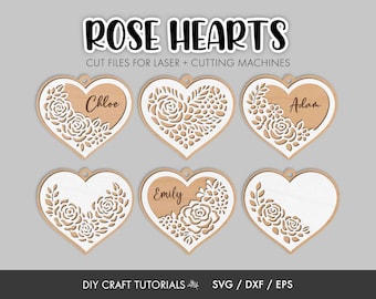 Rose Heart SVG Bundle | Valentine’s Day Heart Ornament & Gift Tag SVG