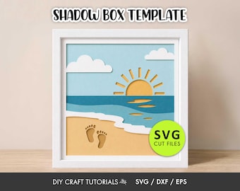 Beach Sunset Shadow Box SVG | Layered Ocean Paper Art Template