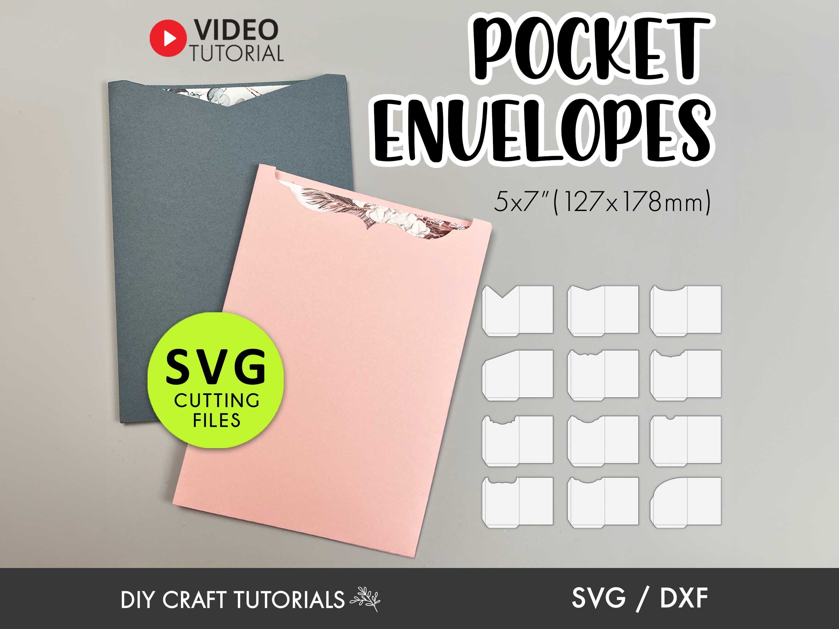 Set of 20 A7 Envelope Templates (5.25 x 7.25) for 5x7 invitation card >  SVG, ai, CRD, eps > Cricut > Cameo > ScanNcut > Instant Download 311