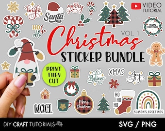 Printable Christmas Sticker Bundle: Holiday Designs SVG PNG