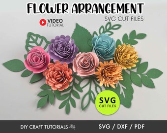 Flower Arrangement svg, Rolled Flower svg, Rolled Rose svg, Leaves svg, 3D Paper Flowers, Rolled Paper Flowers SVG, Cricut svg, leaf svg