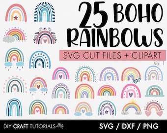 Boho Rainbow SVG Bundle: Pastel Rainbow Clipart and Cut Files