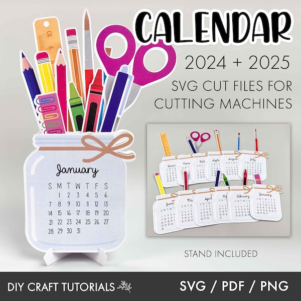 Calendar svg, canning jar calendar svg, Desktop Calendar svg, printable calendar svg, teacher calendar svg, 2024 calendar, 2025 Calendar