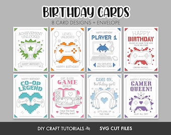 Gamer Birthday Card SVG Bundle: 8 Insert Card Designs and A2 Envelope