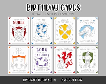 Fantasy Birthday Card SVG Bundle: 8 Medieval Insert Cards and A2 Envelope
