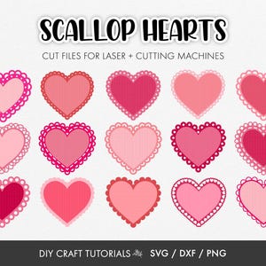 Scallop Heart SVG Bundle | Lace Edge Heart Cut Files | Layered Heart
