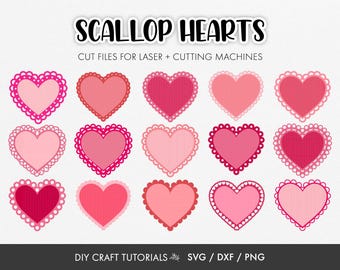 Scallop Heart SVG Bundle | Lace Edge Heart Cut Files | Layered Heart