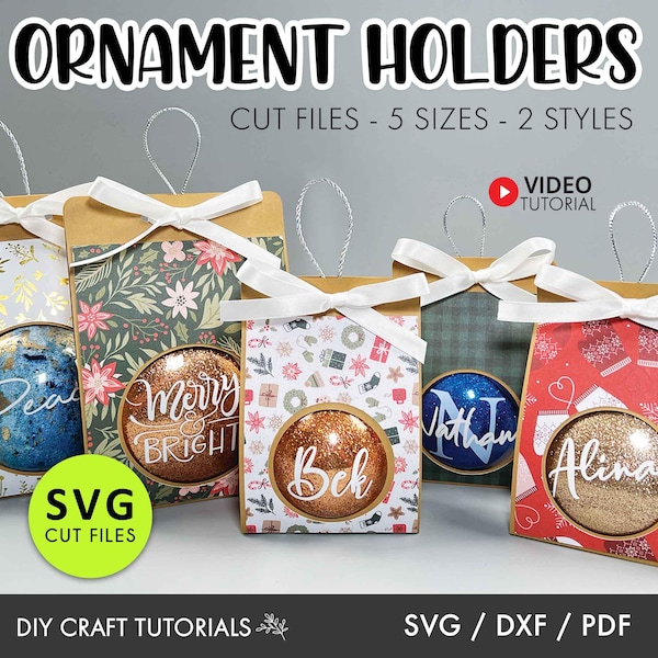 Paquete de archivos SVG para soporte de adornos - 5 tamaños, plantilla para caja de adornos, SVG para caja de adornos, SVG navideño, SVG para caja de regalo, plantilla para caja, SVG para caja de adornos