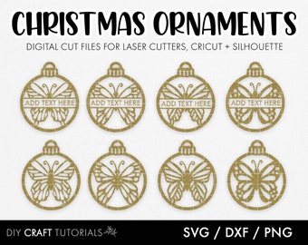 Christmas SVG, Christmas Ornament svg, Glowforge svg, laser cut file, Bauble svg, Butterfly svg, Monogram SVG, Split Monogram SVG