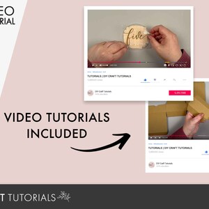 May include: Two YouTube video thumbnails showing DIY craft tutorials. The first video shows a person making a wooden sign that says "five". The second video shows a person assembling a cardboard box.