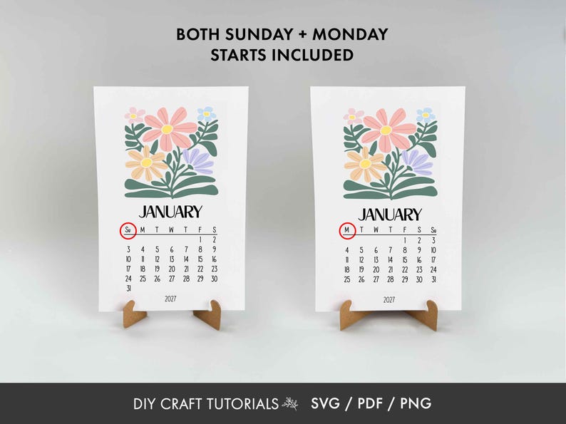 Calendar svg, Desk Calendar svg, printable calendar, floral calendar svg, mini desk calendar svg, 2026 calendar, 2027 Calendar 画像 12