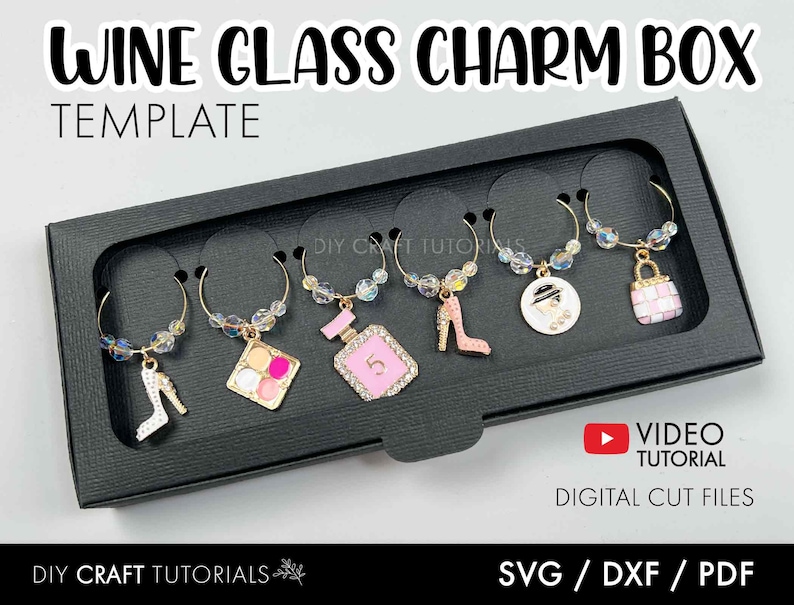 Wine Glass Charm Box Template Wine Glass Charm Display Box Etsy Australia
