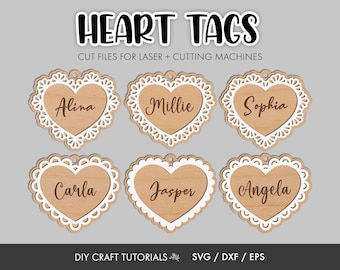 Valentine’s Day SVG | Lace Heart Gift Tag SVG Bundle | Cricut & Laser Cut Files