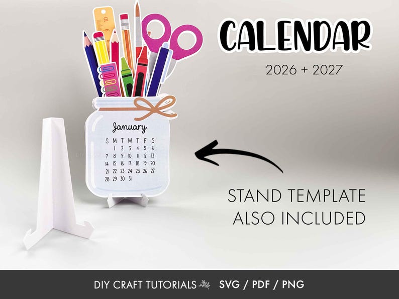 Calendario SVG, calendario de tarro de conserva SVG, calendario de escritorio SVG, calendario imprimible SVG, calendario de profesor SVG, calendario 2026, calendario 2027 imagen 3