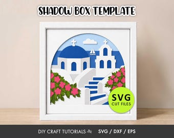 Santorini Greece Shadow Box SVG | Greek Island Layered Paper Art