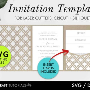 Tri fold wedding invitation template, Invitation template, tri fold wallet, Pocket Invitations, Wedding Invitation SVG, laser cut files