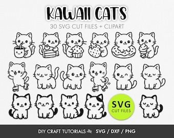 Kawaii Cat SVG Bundle | 30 Cute Cat SVG Files l Cat Clipart | Adorable Kitty SVG Cut Files
