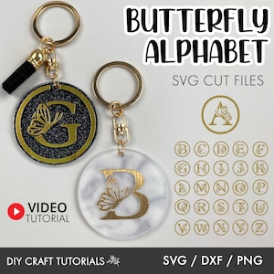 Monogram SVG Alphabet, Monogram Svg, Keychain svg, Butterfly svg, Butterfly Monogram svg, keyring patterns svg, keychain patterns svg