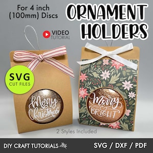 Ornament Holder SVG, 4in or 100mm Disc Ornament Box SVG, Ornament Box svg, christmas svg, Christmas Ornament Gift Box, Box template, cricut