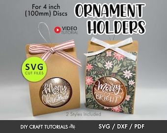 Ornament Holder SVG, 4in or 100mm Disc Ornament Box SVG, Ornament Box svg, christmas svg, Christmas Ornament Gift Box, Box template, cricut