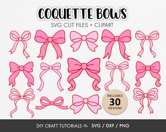 Coquette Bow SVG Bundle | 30 Layered Ribbon Bow Cut Files