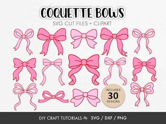 Coquette Bow SVG Bundle | 30 Layered Ribbon Bow Cut Files