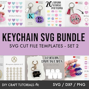 Keychain SVG Bundle: Brush Stroke, Heart, Monogram Patterns