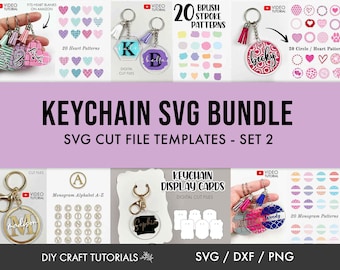 Keychain SVG Bundle: Brush Stroke, Heart, Monogram Patterns
