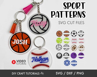 Sports Ball Keychain SVG Bundle: 18 Round Pattern Cut Files